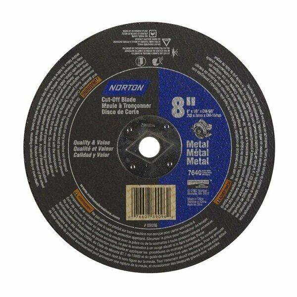 Norton Co CIRCULAR SAW BLADES, Type 1 -Reinforced - Metal - Aluminum Oxide, Size: 8 x 1/8 x DM, Max RPM: 7640 076607-89096